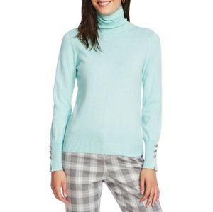 NEW Court & Rowe Button Cuff Tipped Turtleneck Sweater in Cool Mint